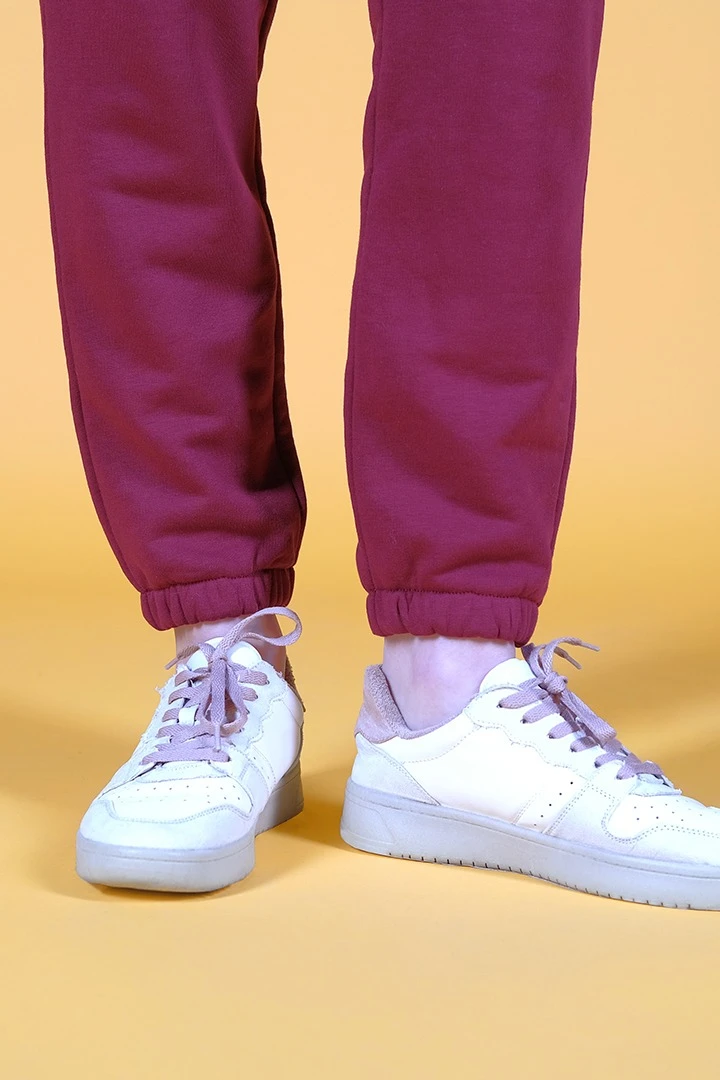 Брюки Хит из футера с начесом женские, однотонные темно-красные#4