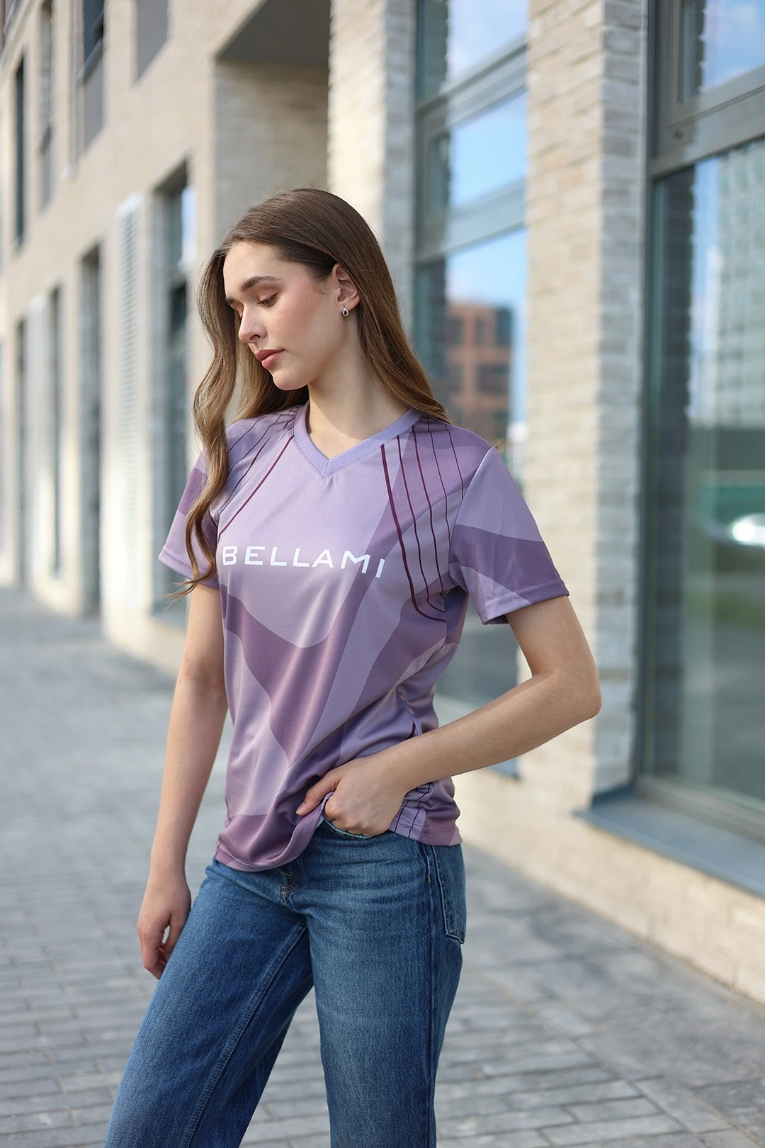 Футболка Гэлэкси V-ворот женская из примы с полной запечаткой "Bellami"#2