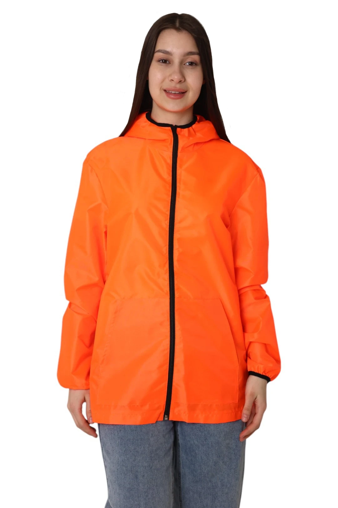 Купить ветровку Арчи с капюшоном унисекс, однотонную оранежевую