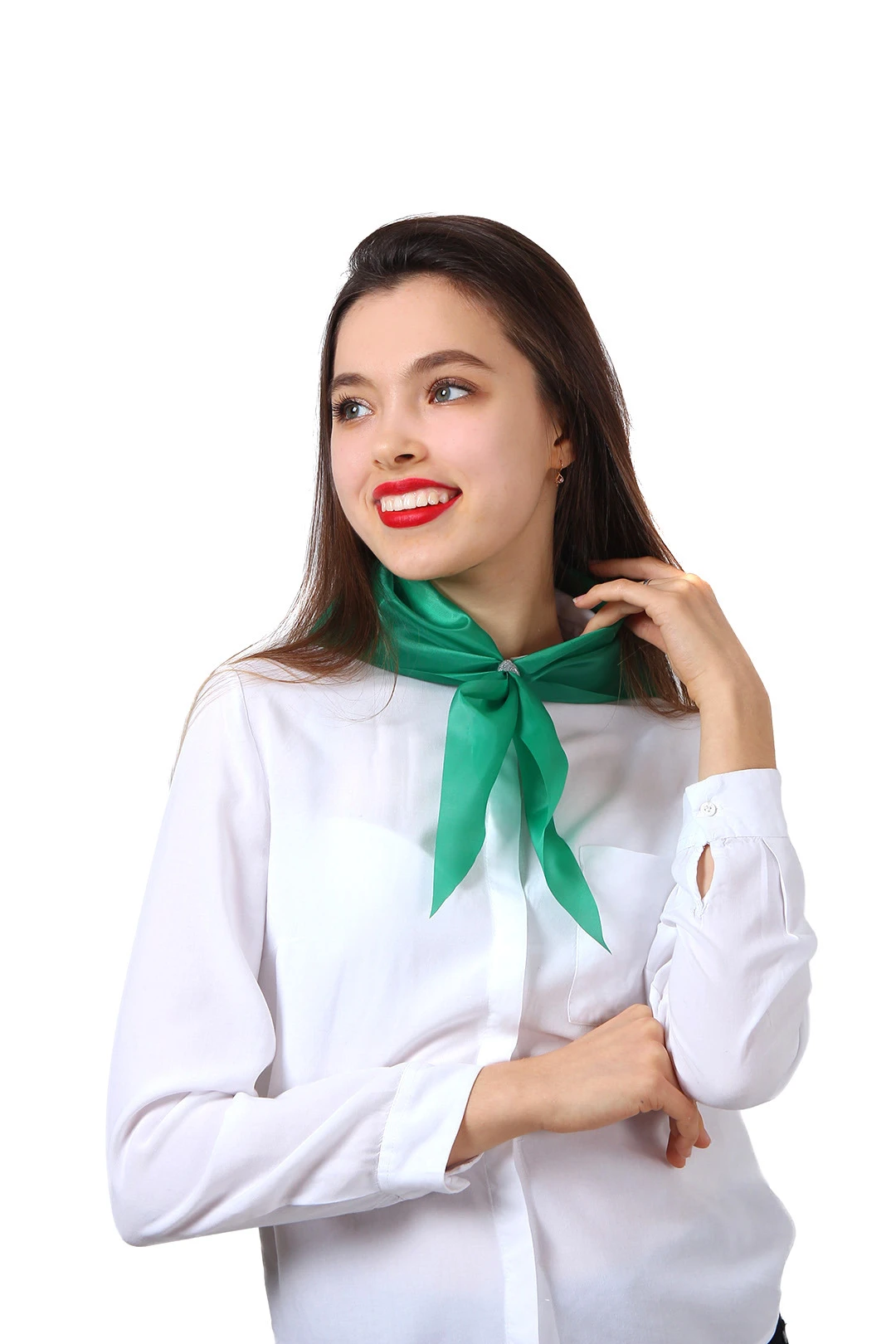 Косынка Лолла из шелка расцвечивания 60х60х90 см, однотонная зеленая#2