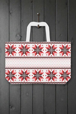 Купить сумку Эко Колор из двунитки 40х30 см, с принтом на одной стороне "Red and black flowers