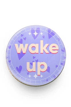 Купить значок заливной Круг диаметр 15 мм, с принтом "Wake up"