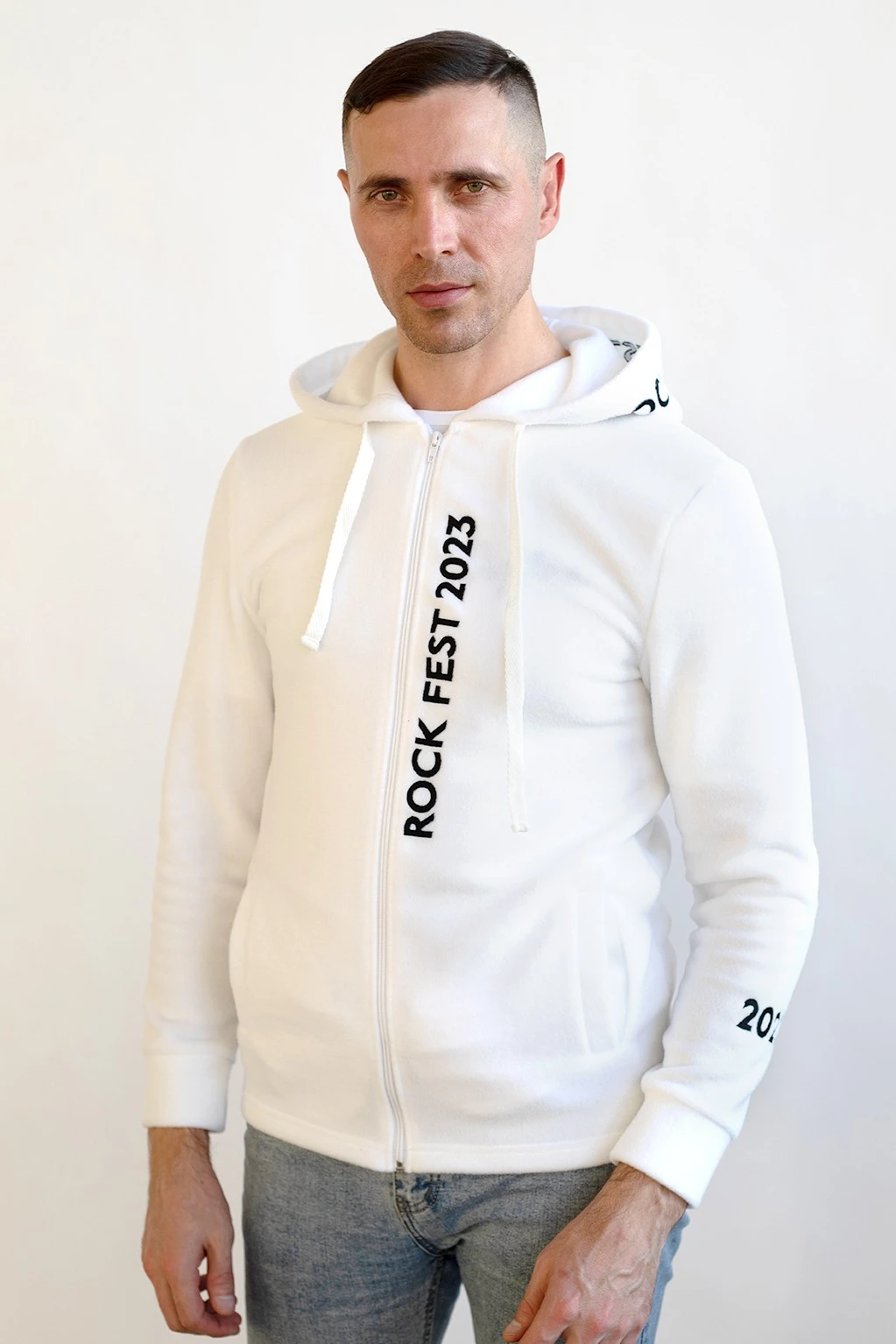 Толстовка Харисон флисовая с капюшоном унисекс, однотонная белая#1 Толстовка Харисон флисовая с капюшоном унисекс, однотонная белая#1