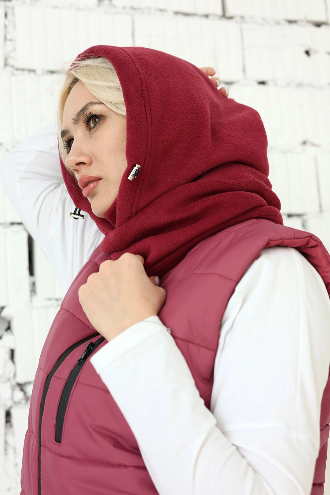 Купить капор Рейс флисовый взрослый, однотонный бордовый