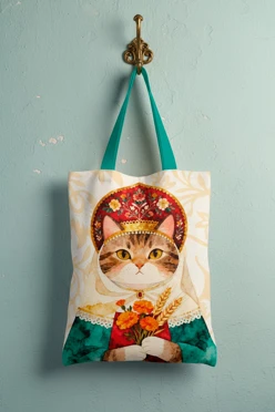 Купить сумку Эко Колор из двунитки 25х35 см, с принтом "Koshka v kokoshnike"