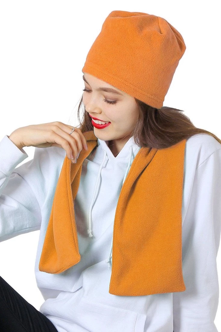 Шапка Вайт флисовая однослойная взрослая, однотонная оранжевая#1 Шапка Вайт флисовая однослойная взрослая, однотонная оранжевая#1