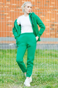 Купить спортивный костюм Комфорт из футера женский, однотонный зеленый