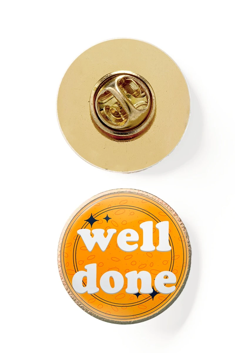 Значок заливной Круг диаметр 17 мм, с принтом "Well done"#1