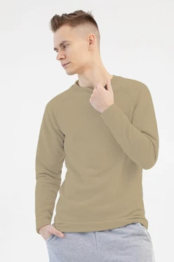 Купить лонгслив Мигель из футера унисекс, однотонный темно-бежевый