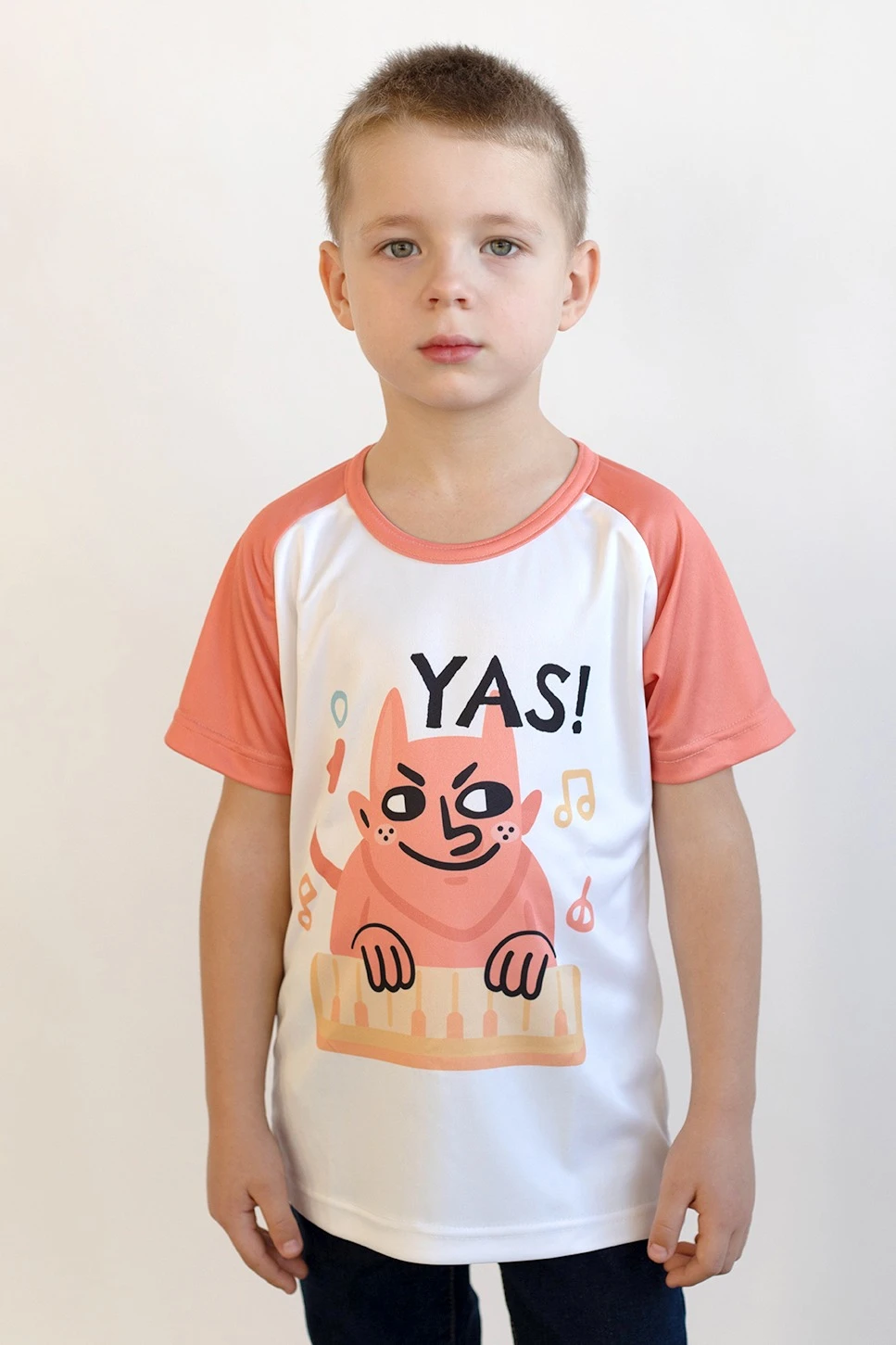 Купить футболку Спэйс детскую из ложной сетки 130 с полной запечаткой "Yas"