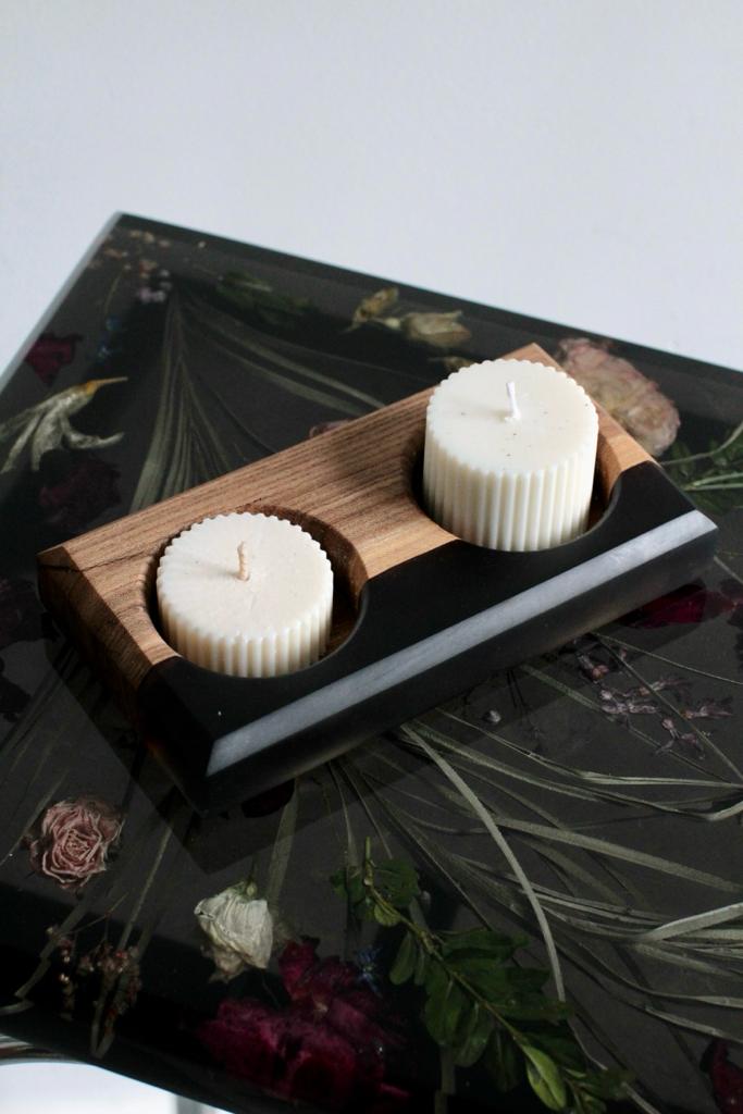 Подсвечник из карагача с соевым воском (аромат "Мамин какао") Подсвечник из карагача с соевым воском (аромат "Мамин какао")