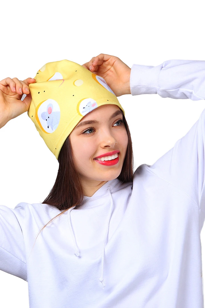 Шапка Лав флисовая однослойная взрослая, с полной запечаткой "Mouse"#1