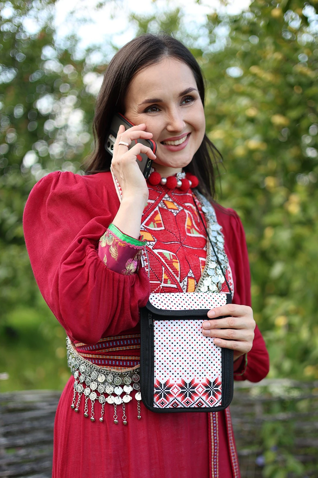 Нагрудный кошелек Шарм 16х19 см, с принтом "Red Black Pattern"#2