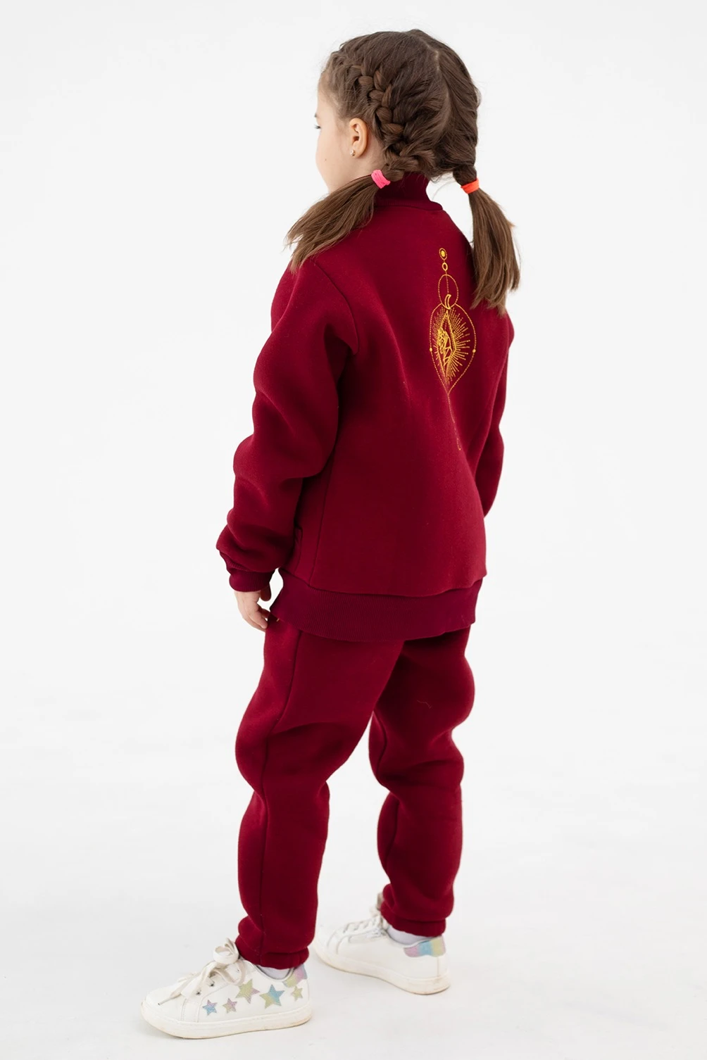 Брюки Хит из футера с начесом детские, однотонные темно-красные#1