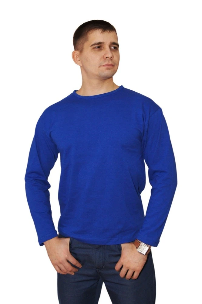 Лонгслив Атлетик Плюс унисекс однотонный темно-синий (хлопок)#1 Лонгслив Атлетик Плюс унисекс однотонный темно-синий (хлопок)#1