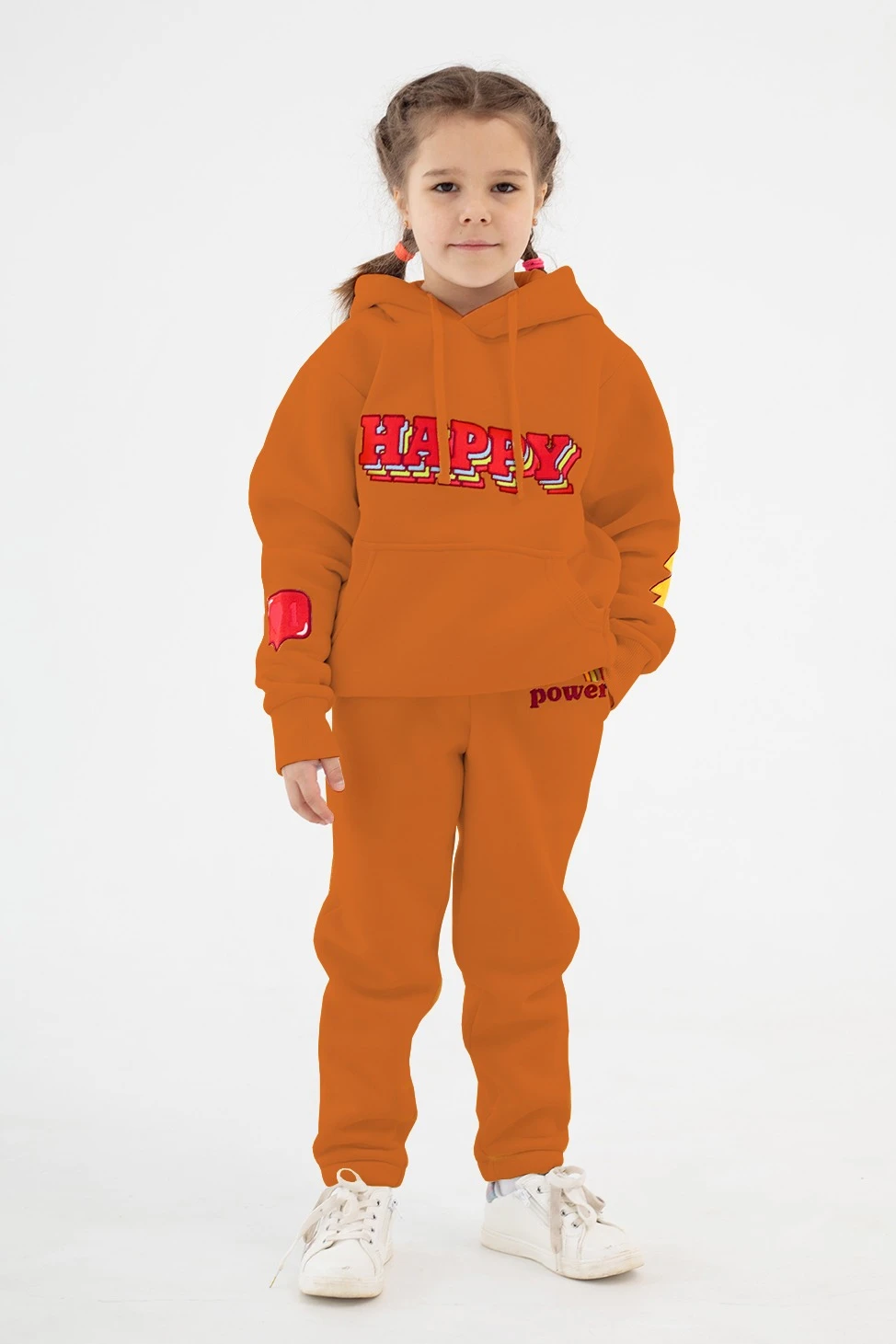 Купить брюки Хит из футера с начесом детские, однотонные оранжевые