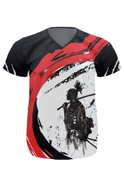 Купить футболку Спэйс V-ворот унисекс из ложной сетки с принтом "Samuraj"