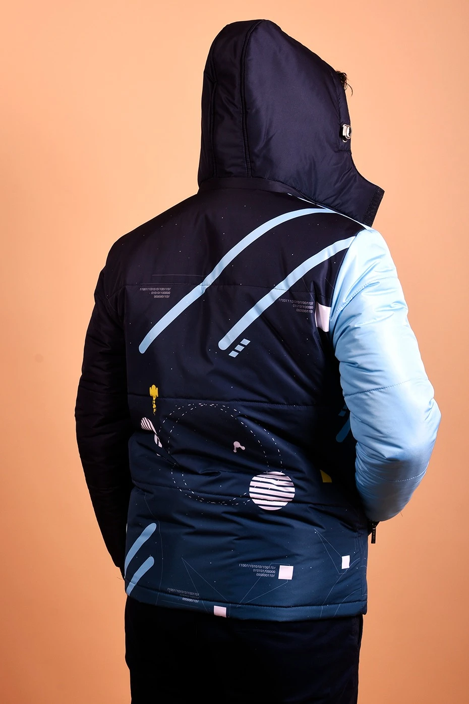 Куртка Винтер с капюшоном на синтепоне унисекс, с полной запечаткой "Outer space"#1