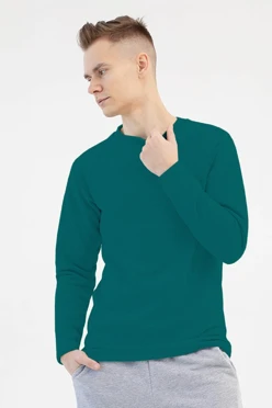 Купить лонгслив Мигель из футера унисекс, однотонный темно-бирюзовый