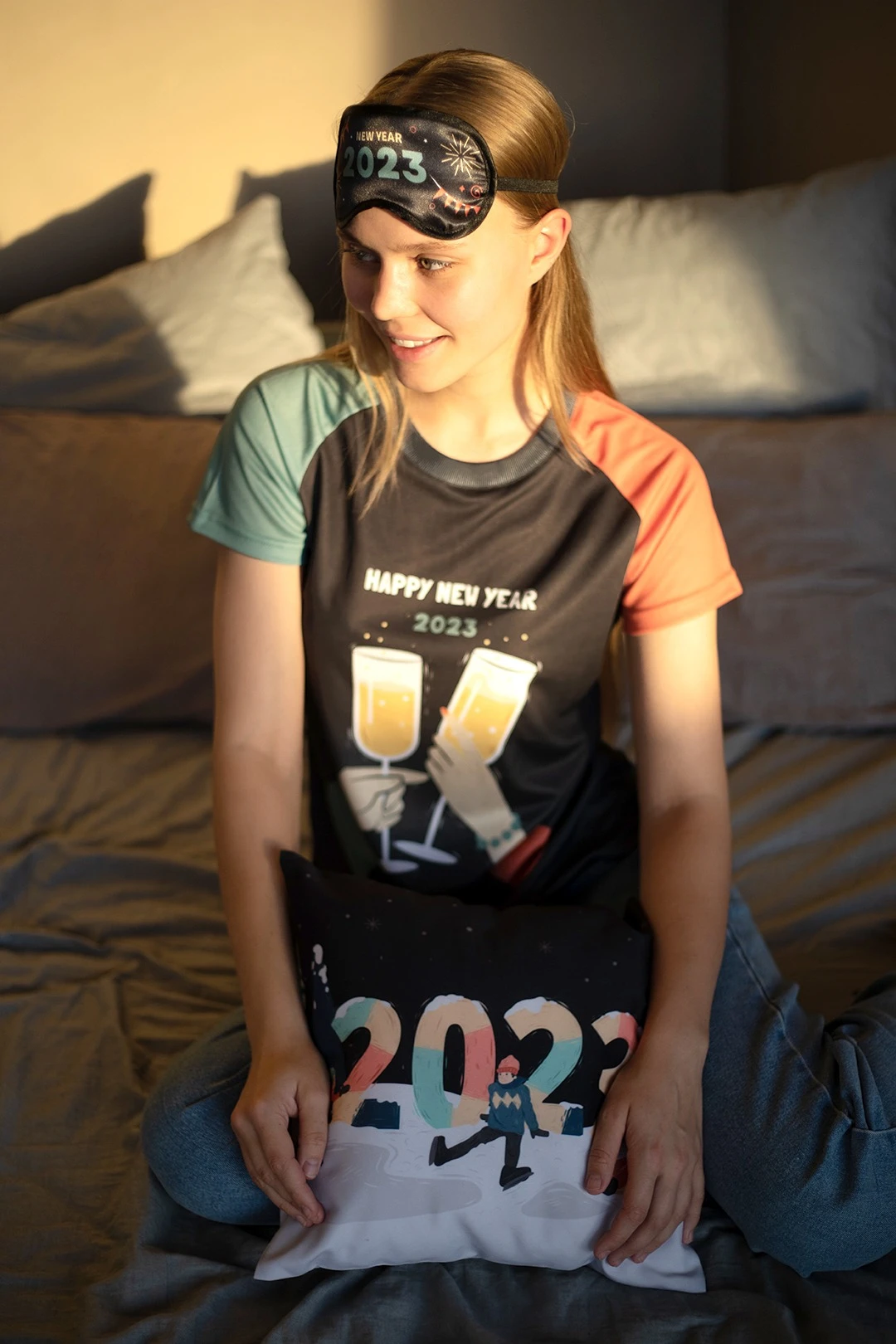 Футболка Спэйс женская из примы с полной запечаткой "Happy New Year 2023"#1 Футболка Спэйс женская из примы с полной запечаткой "Happy New Year 2023"#1