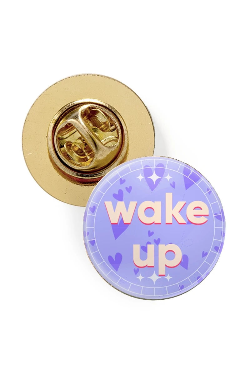 Купить значок заливной Круг диаметр 15 мм, с принтом "Wake up"