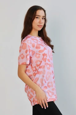 Футболка Гэлэкси унисекс из примы  с полной запечаткой "Pink leopard"#1