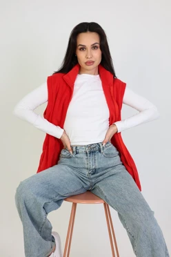 Жилет Браво флисовый без капюшона унисекс, однотонный красный#1