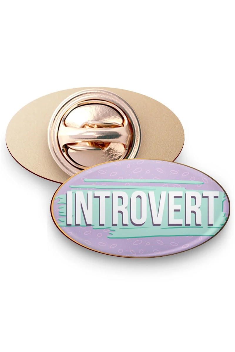 Купить значок заливной Овал 21х12 мм, с принтом "Introvert"
