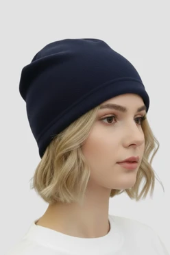 Купить шапку Руби флисовую однослойную взрослую, однотонную темно-синиюю