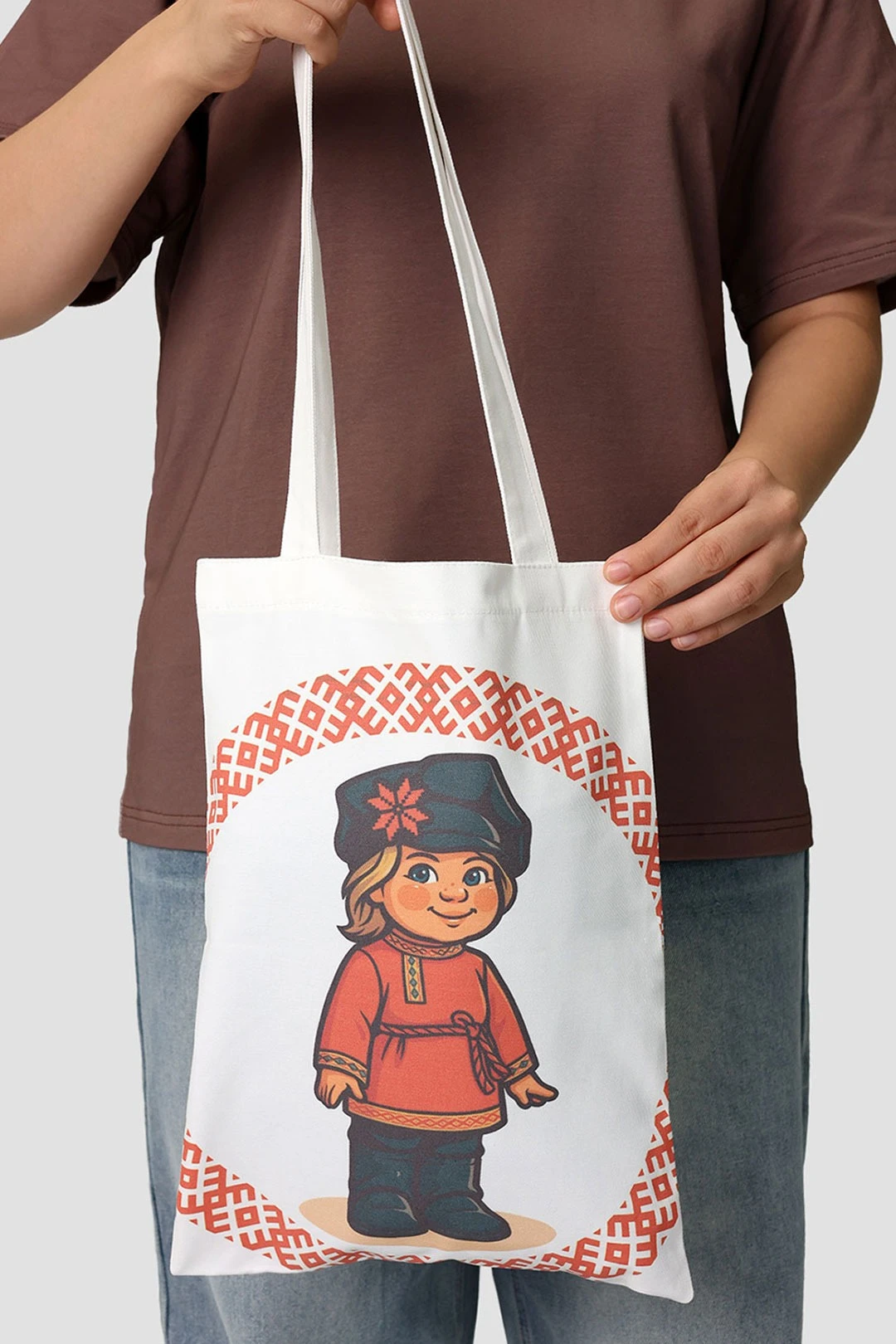 Сумка Сенди из саржи 25х35 см, с принтом на двух сторонах "Udmurt boy"#1 Сумка Сенди из саржи 25х35 см, с принтом на двух сторонах "Udmurt boy"#1