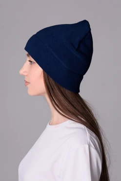 Купить шапку Бани флисовую однослойную взрослую, однотонную черно-синюю