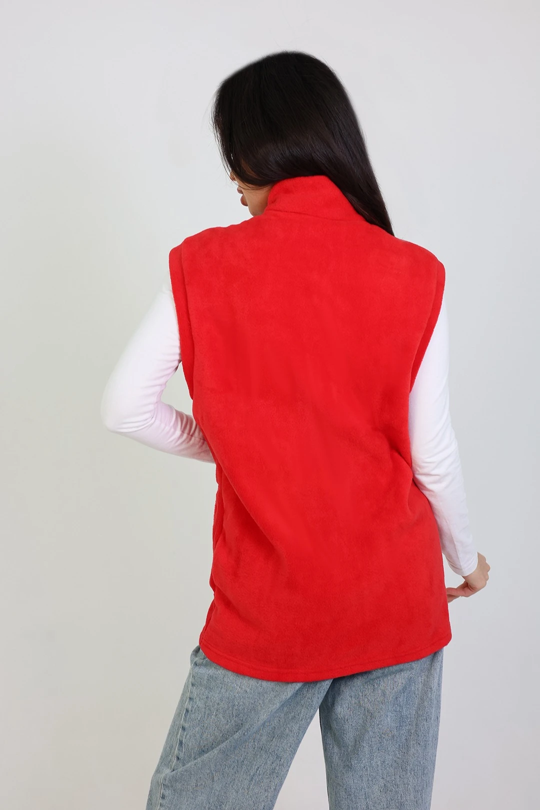 Жилет Браво флисовый без капюшона унисекс, однотонный красный#4