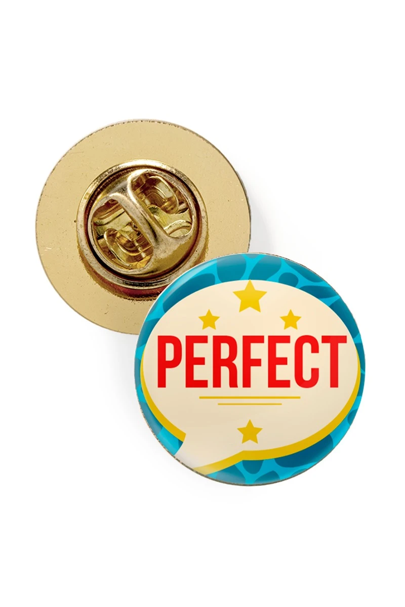 Купить значок заливной Круг диаметр 15 мм, с принтом "Perfect"