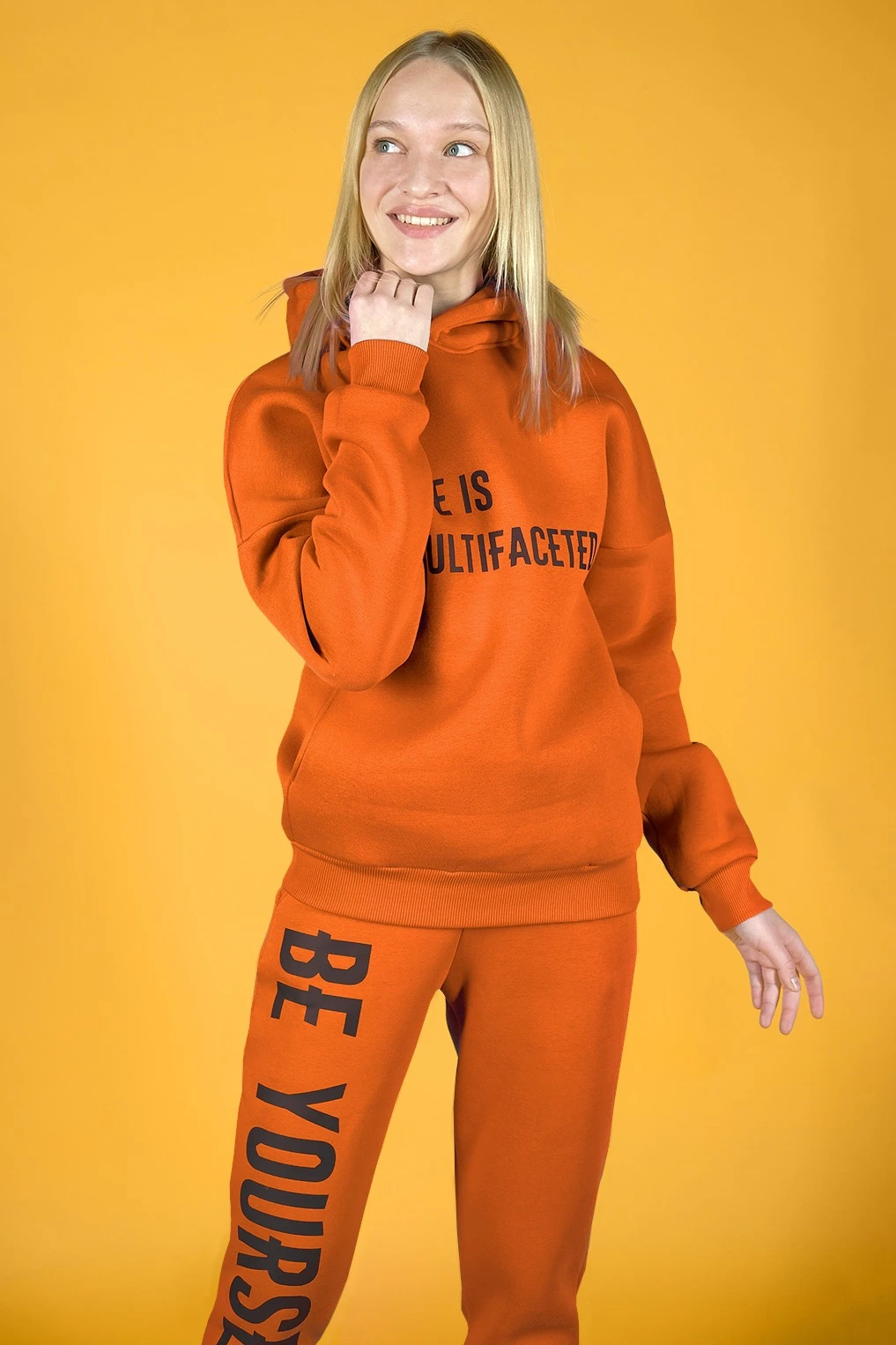 Худи Кинг из футера унисекс, однотонная оранжевая#4