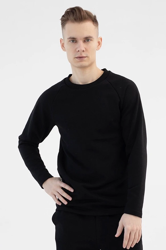 Лонгслив Мигель из футера унисекс, однотонный черный#3