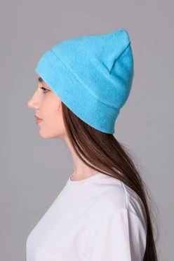Купить шапку Бани флисовую однослойную взрослую, однотонную голубую