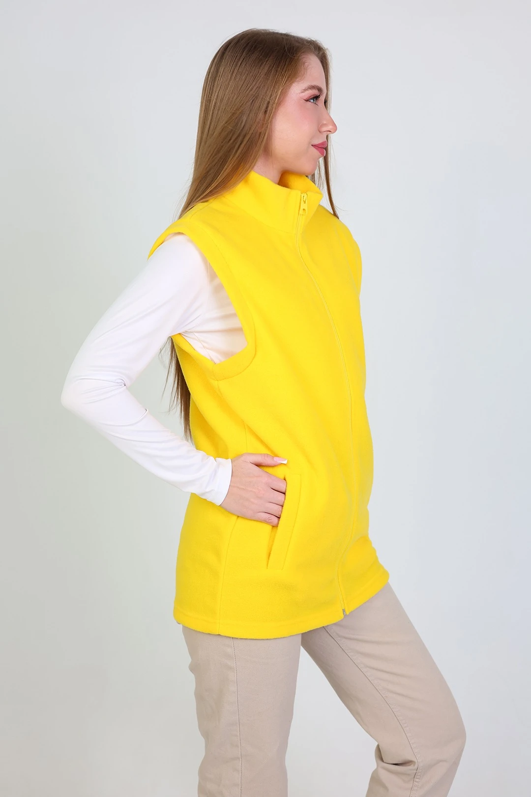 Жилет Браво флисовый без капюшона унисекс, однотонный желтый#1