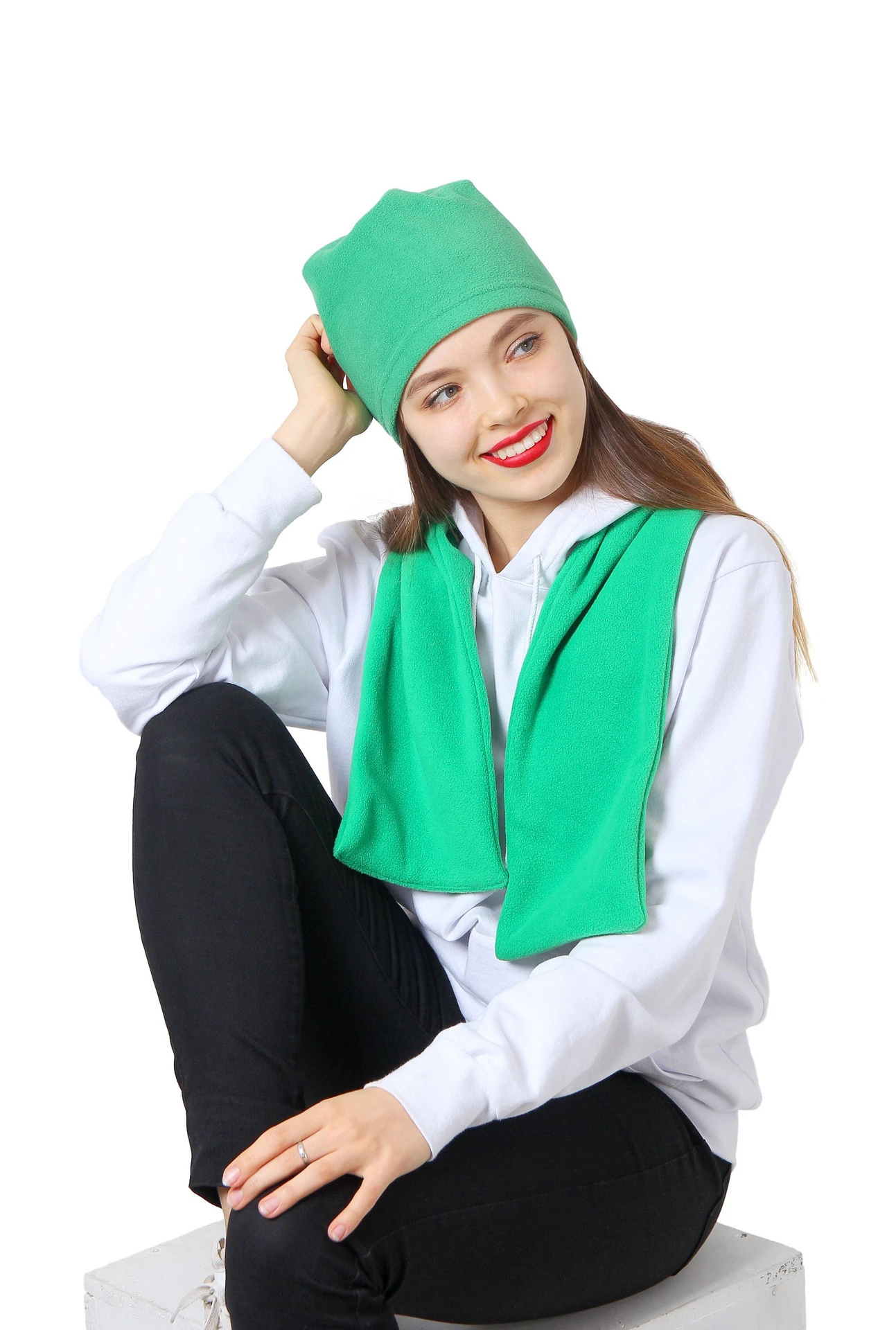 Шапка Вайт флисовая однослойная взрослая, однотонная зеленая#5 Шапка Вайт флисовая однослойная взрослая, однотонная зеленая#5