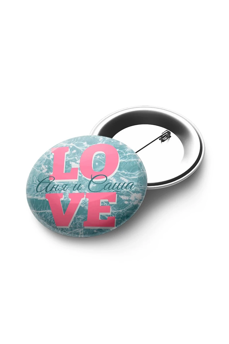 Купить значок закатной диаметр 37 мм, с принтом "Love"