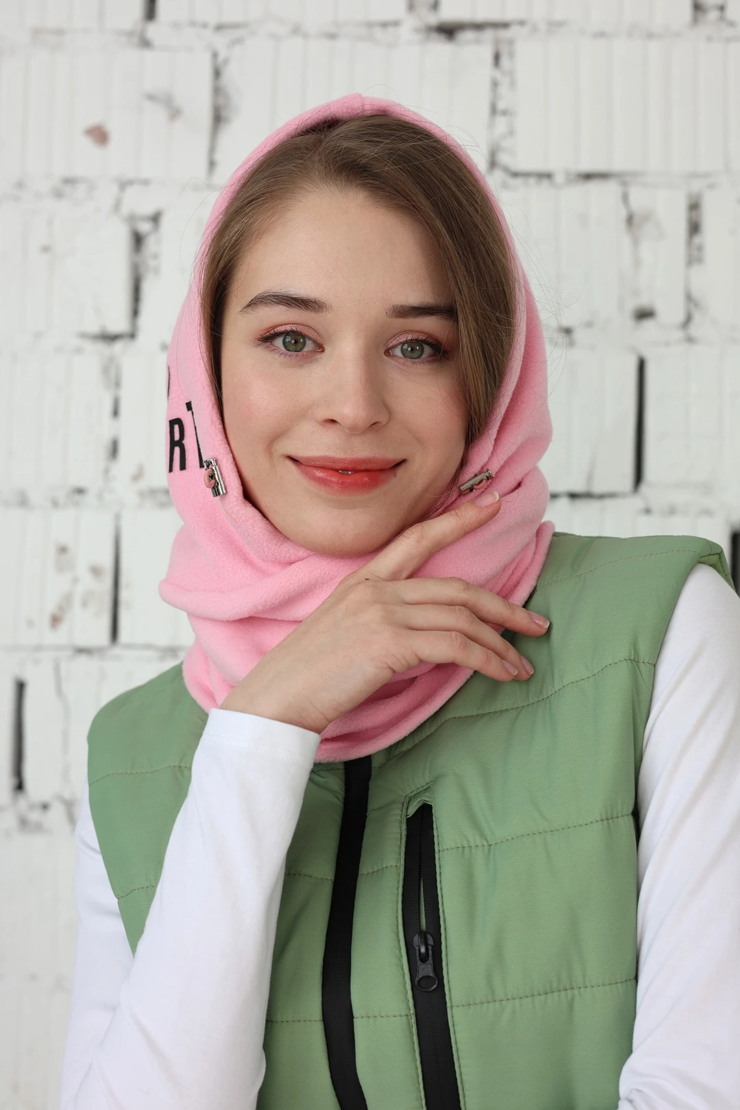 Капор Рейс флисовый взрослый, однотонный светло - розовый#2