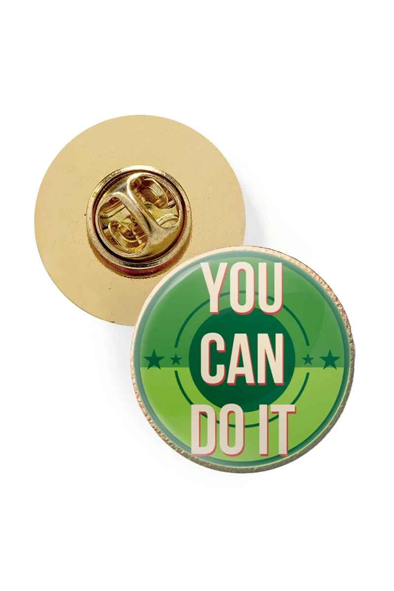 Купить значок заливной Круг диаметр 17 мм, с принтом "You can do it"