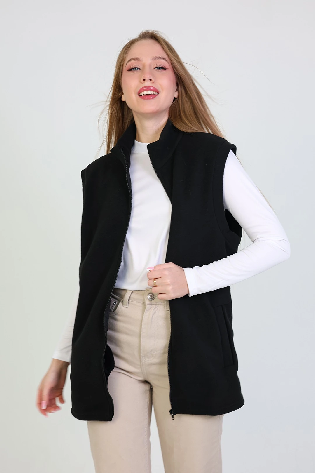 Жилет Браво флисовый без капюшона унисекс, однотонный черный#3 Жилет Браво флисовый без капюшона унисекс, однотонный черный#3