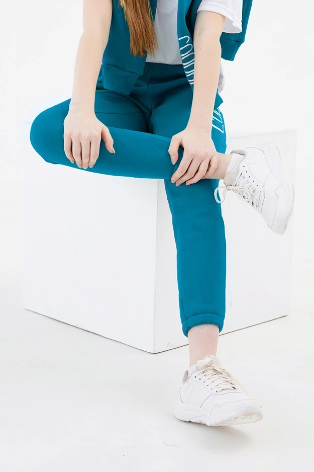 Брюки Хит из футера с начесом детские, однотонные голубые#1