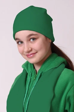 Купить шапку флисовую детскую зеленую (однослойную)