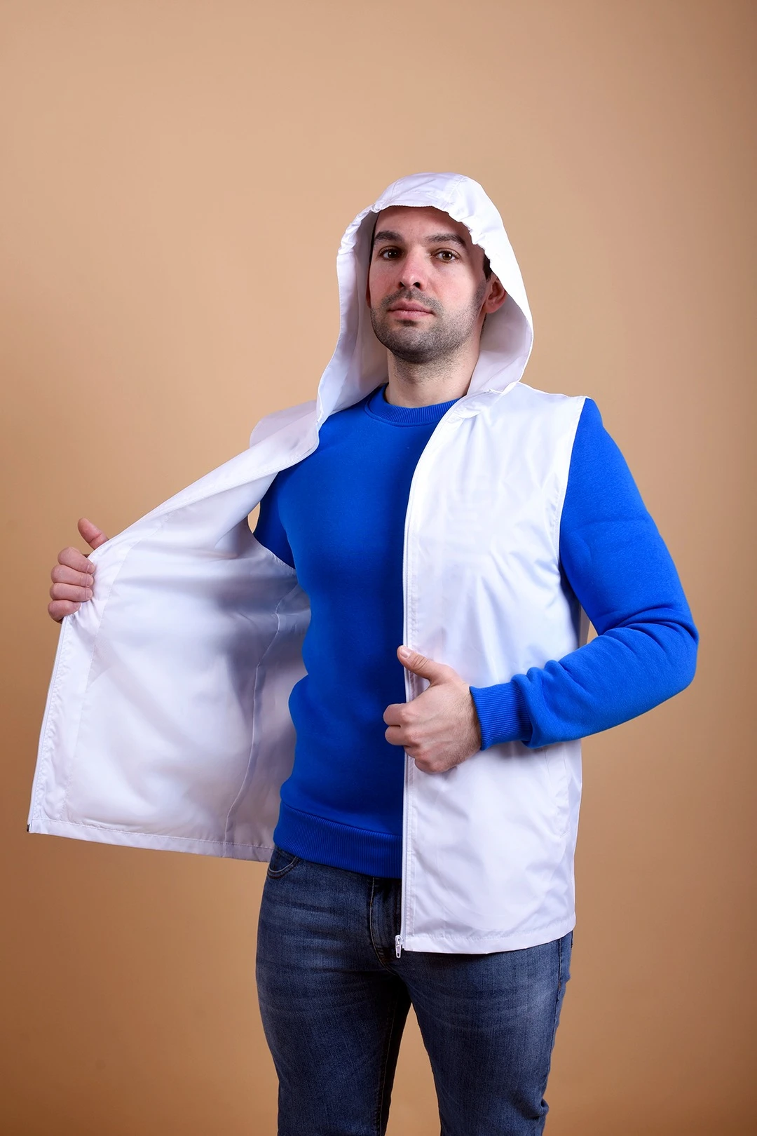 Жилет Профи с капюшоном унисекс, однотонный белый#5