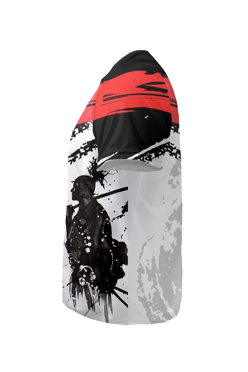 Футболка Спэйс V-ворот унисекс из ложной сетки с принтом "Samuraj"#2