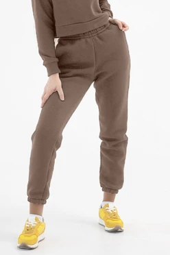 Купить брюки Итан из футера женские, однотонные темно-бежевые