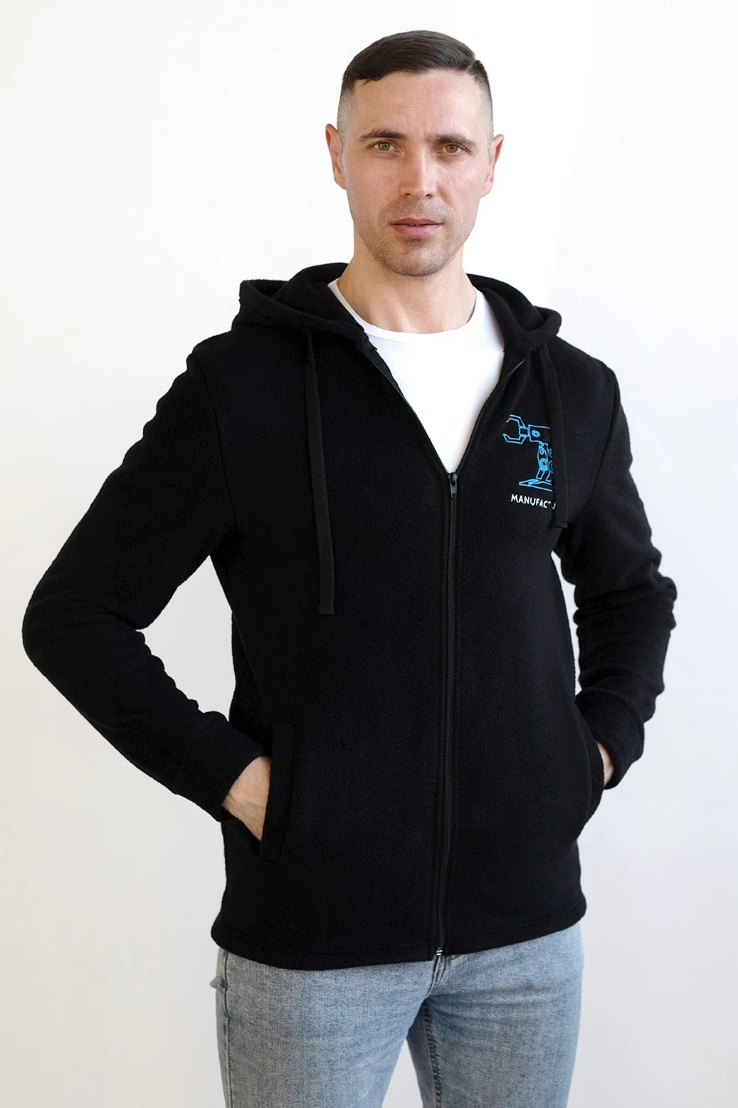 Толстовка Харисон флисовая с капюшоном унисекс, однотонная черная#1 Толстовка Харисон флисовая с капюшоном унисекс, однотонная черная#1