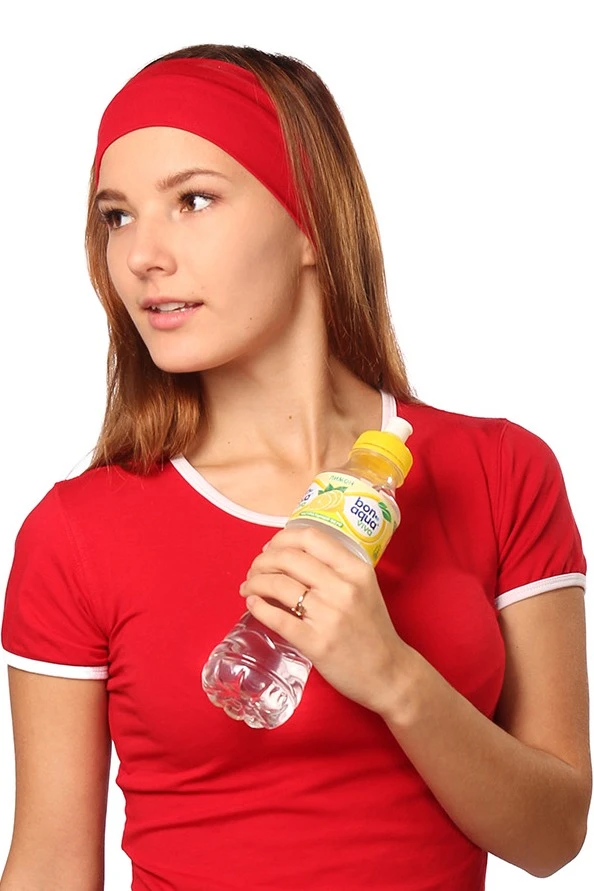 Повязка трикотажная двухслойная взрослая, однотонная красная#2