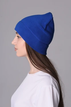 Купить шапку Бани флисовую однослойную взрослую, однотонную синюю